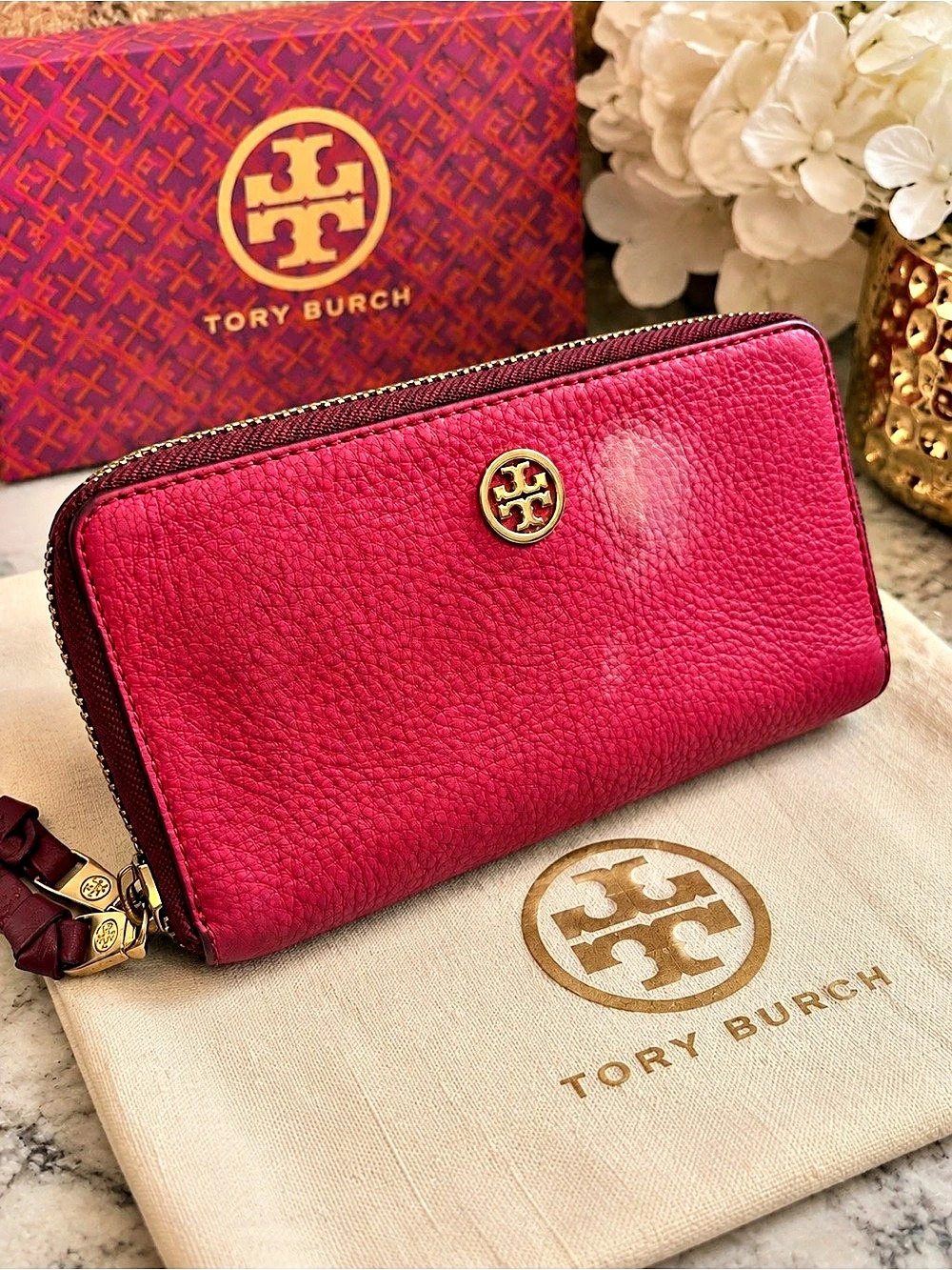 Tory Burch Robinson Double Zip Wallet Pink SEE CALL OUTS !